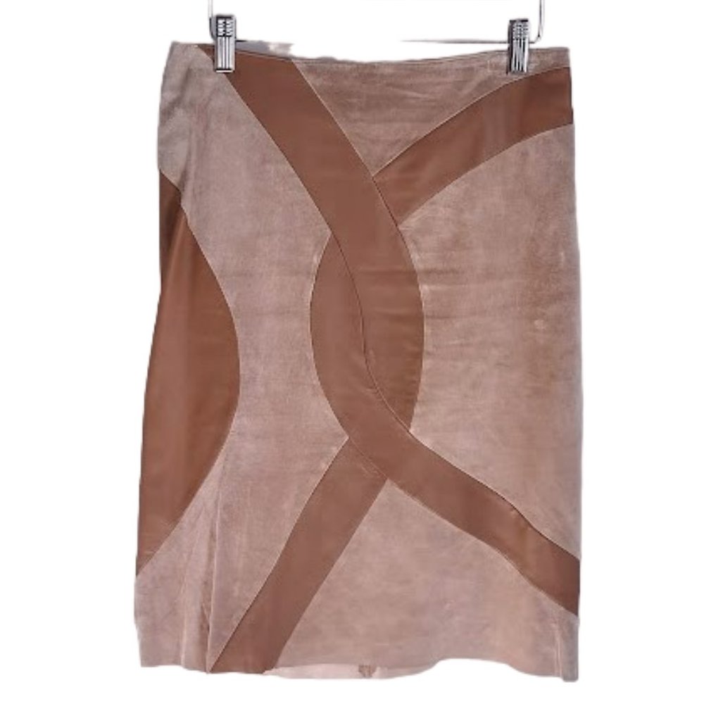 Vintage 80s 90s Margaret Godfrey Tan Suede Leather Skirt Size 8